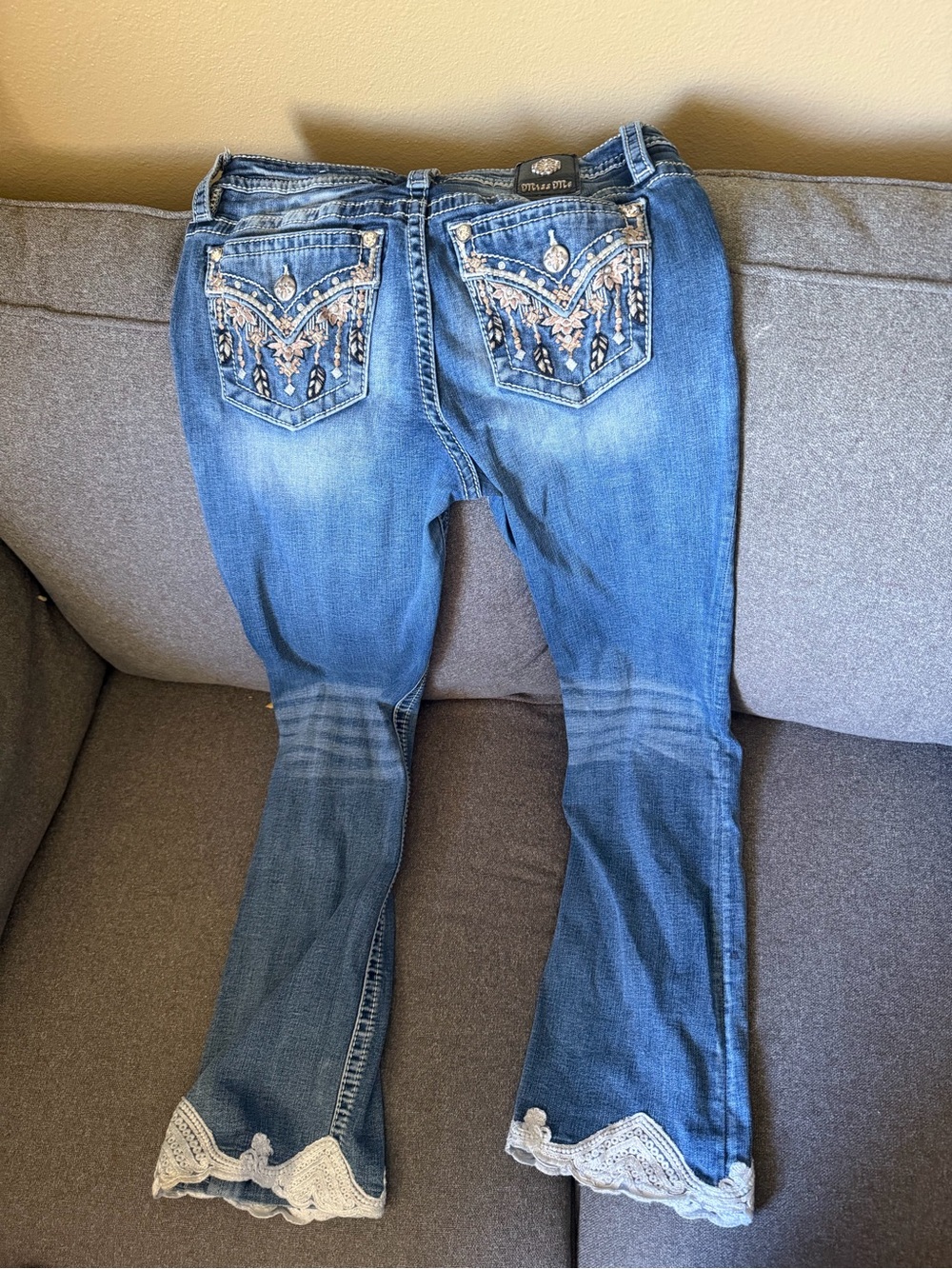 Miss Me Size 29 Bootcut Jeans Custom Lace Hem Boho Western